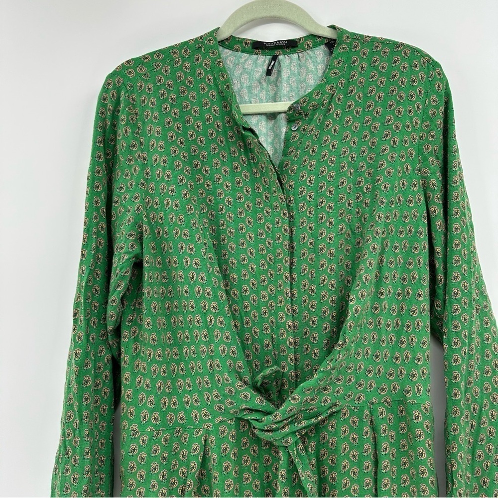 SCOTCH & SODA Size L Tie Front Jumpsuit Kelly Green Paisley Bamboo Beach Romper - Picture 8 of 10